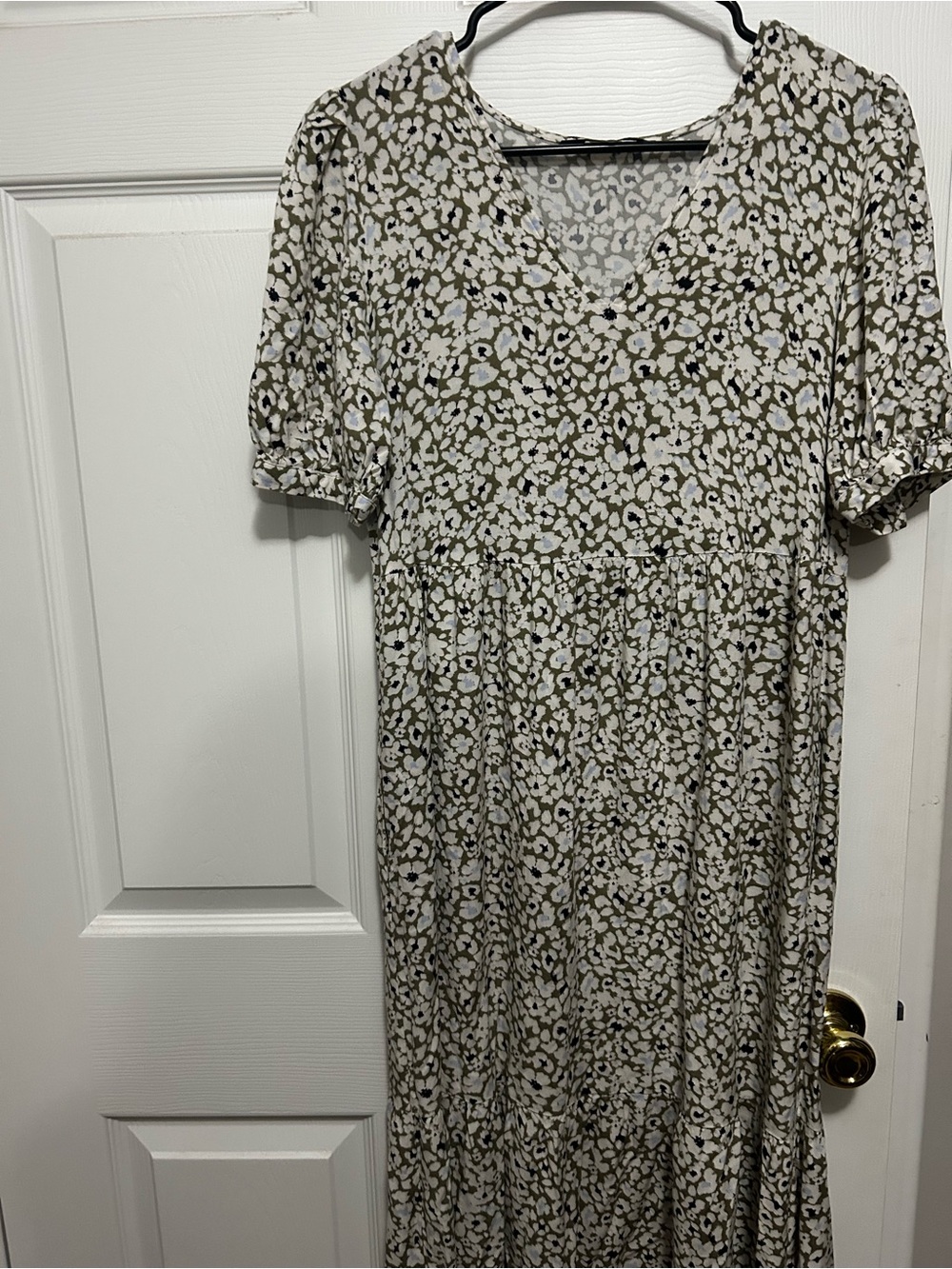 Marks & Spencer Floral tiered Midi Dress in Olive and White